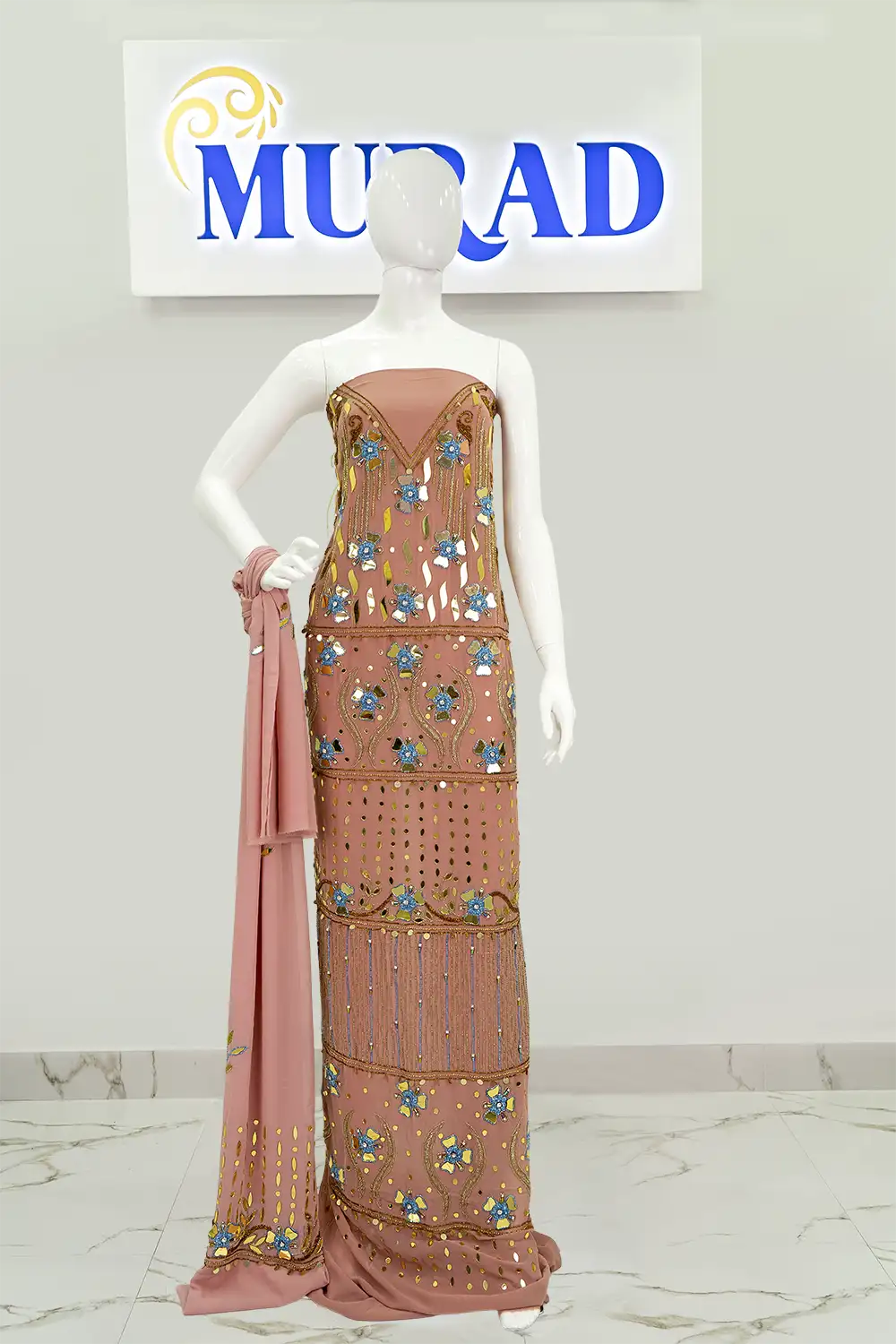 Elegant Blossom Handwork Chiffon Dress, Wholesale Fabrics in Dubai