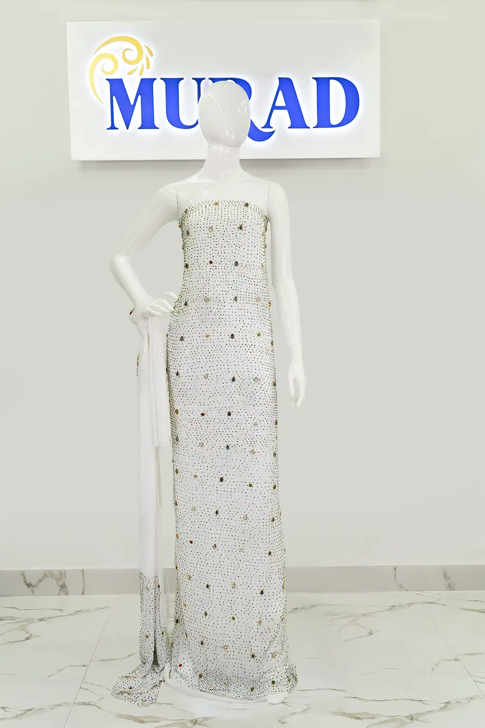 Dotted Gem Handwork Chiffon Dress, fabric in dubai