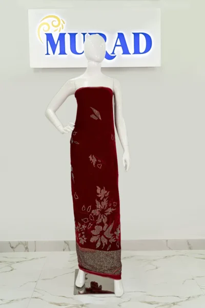 SLK-VLT-STN-011, Silk Floral Charm, Wholesale Stonework fabric in Dubai, stonework textiles in Dubai