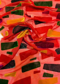 CHF-VLT-SLK-005, Abstract Patchwork Chiffon Velvet, chiffon velvet fabric in Dubai