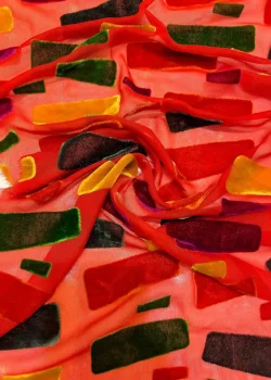 CHF-VLT-SLK-005, Abstract Patchwork Chiffon Velvet, chiffon velvet fabric in Dubai
