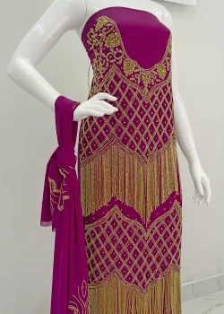 Square Pattern Handwork Chiffon, Fabric in Dubai