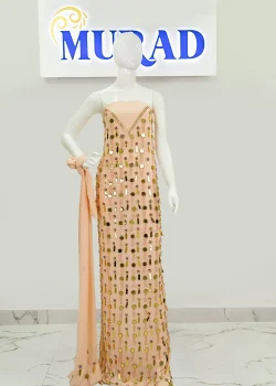 Sequined Rainfall Handwork Chiffon Dress, handwork chiffon dress in dubai