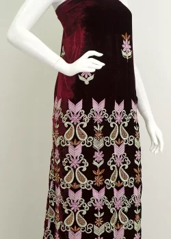Dark Maroon Velvet Patterned Elegance Side View