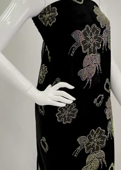 MIC-VLT-STN-008, Micro Velvet Garden Charm, Wholesale Stonework fabric in Dubai, stonework textiles in Dubai, 