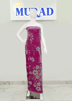 SLK-VLT-STN-003, Silk Velvet Bloom Delight, Wholesale Stonework fabric in Dubai, stonework textiles in Dubai, wholesale stonework dresses