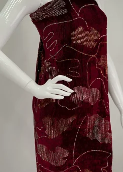 SLK-VLT-STN-007, Silk Velvet Patchwork Prestige, Wholesale Stonework fabric in Dubai, stonework textiles in Dubai