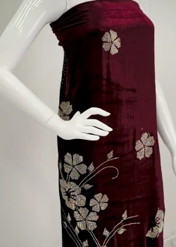 SLK-VLT-STN-008, Inclined Floral Velvet Charm, Wholesale Stonework fabric in Dubai, stonework velvet dresses, stonework textiles in Dubai
