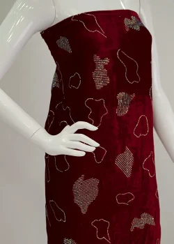 SLK-VLT-STN-013, Wholesale Stonework fabric in Dubai, stonework textiles in Dubai, Silk Velvet Irregular Chic Fabric